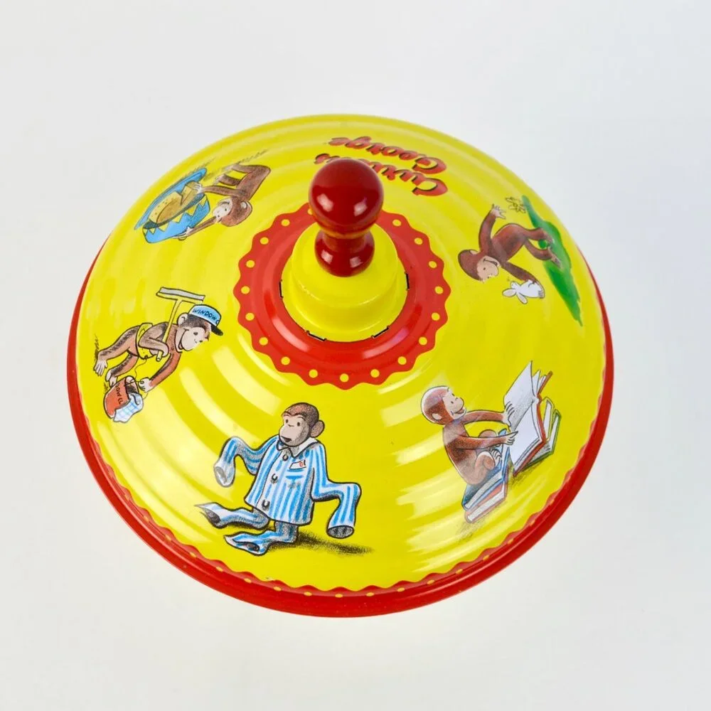 Vintage Curious George Red Yellow Metal Spin Top Toy - Picture 3 of 4